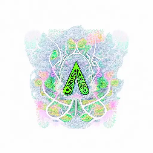 A new-school design featuring a psychedelic forest scene with musical notes intertwined with cannabis plants tattoo design idea