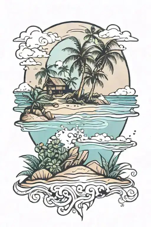 tropical beach landscape tattoo design idea