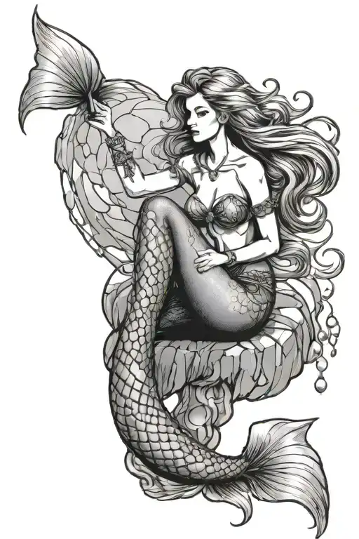 mermaid sitting on rock tattoo design idea