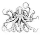 An octopus wrapping its tentacles around a snow-capped mountain peak tattoo design idea