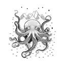 An octopus wrapping its tentacles around a snow-capped mountain peak tattoo design idea