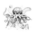 An octopus wrapping its tentacles around a snow-capped mountain peak tattoo design idea