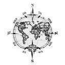 compass over a world map pointng to Australia from India tattoo design idea