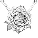 skeleton hand and forearm, vines, sunflower, rose tattoo design idea