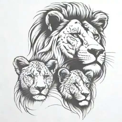 lion and two cubs face only tattoo design idea