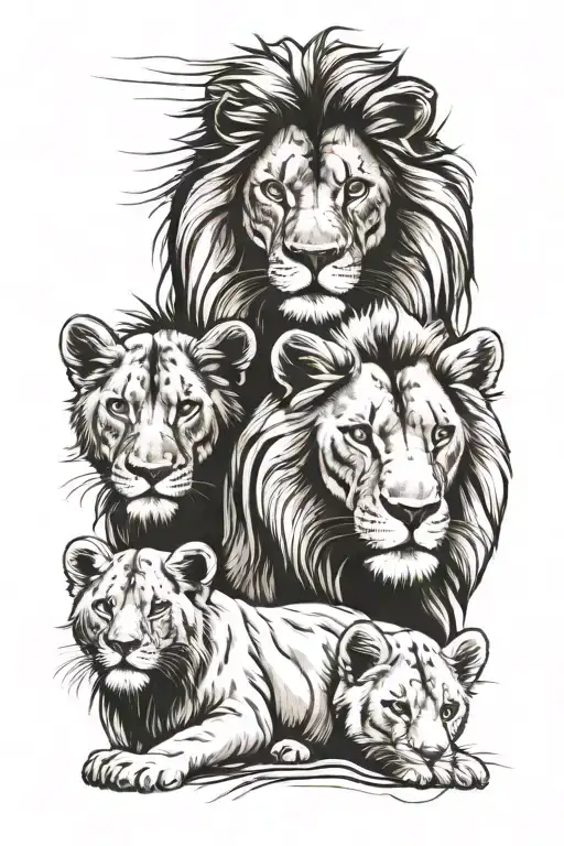 lion and two cubs face only tattoo design idea