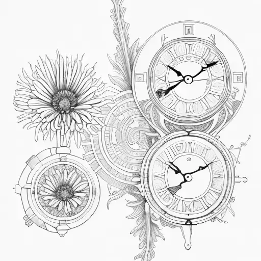 three clocks with Violet  Larkspur and chrysanthemum  Three clocks tattoo design idea