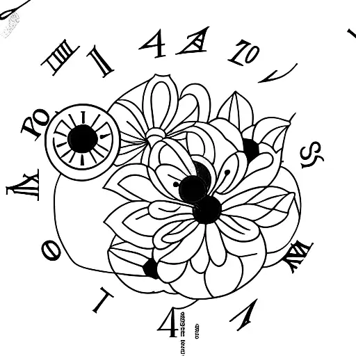  clocks with Violet  Larkspur and chrysanthemum  Three clocks tattoo design idea