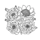 three clocks with Violet  Larkspur and chrysanthemum  Three clocks tattoo design idea
