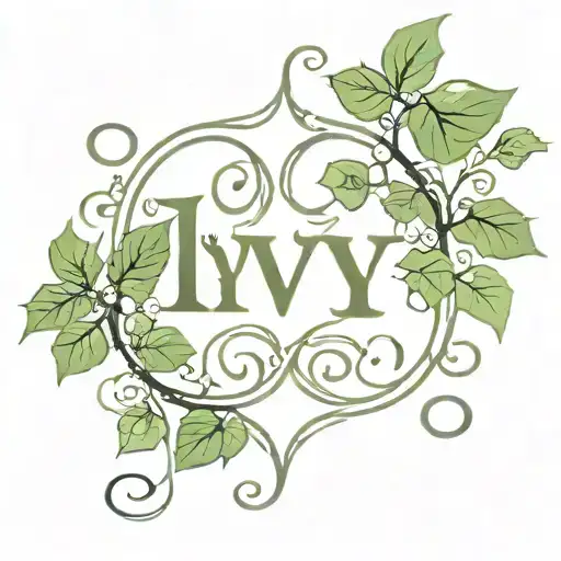 ivy plants entwining. Word "IVY" written in elegant letters in the center. one line  tattoo design idea