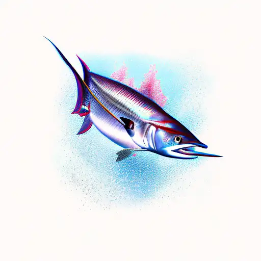 blue marlin fish with a speargun in the ocean tattoo design idea