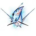 blue marlin fish with a speargun in the ocean tattoo design idea