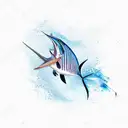 blue marlin fish with a speargun in the ocean tattoo design idea