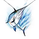 blue marlin fish with a speargun in the ocean tattoo design idea