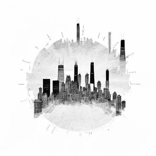 chicago skyline straight line tattoo design idea