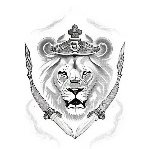 Lion com espada asas e coração  tattoo design idea