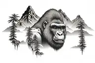 gorilla  misty mountain scenery  tattoo design idea