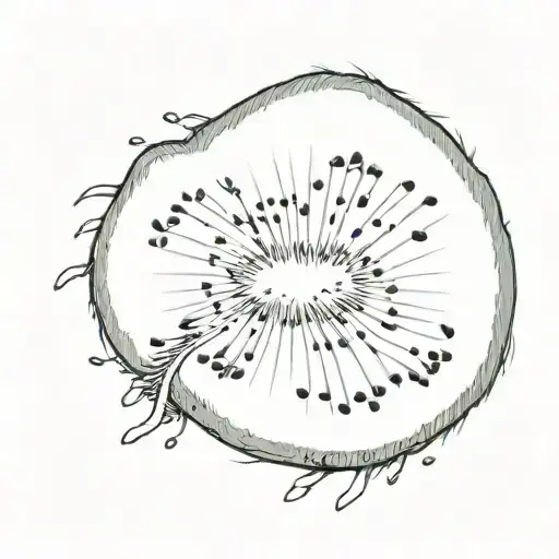 A slice of kiwi with 19 small seeds around and 1 medium seed in the middle tattoo design idea