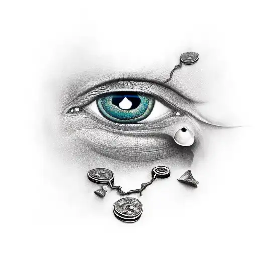 A trail leading to a hidden treasure chest surrounded by envy-filled eyes tattoo design idea