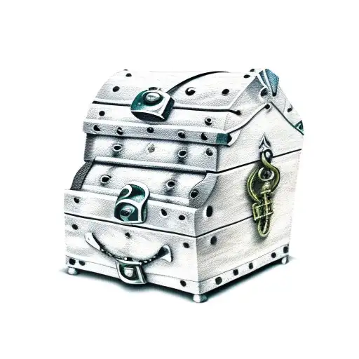 A trail leading to a hidden treasure chest surrounded by envy-filled eyes tattoo design idea