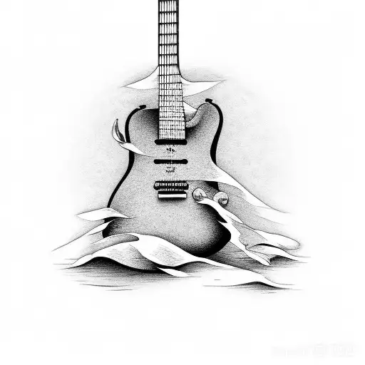 guitar, birch tree  tattoo design idea