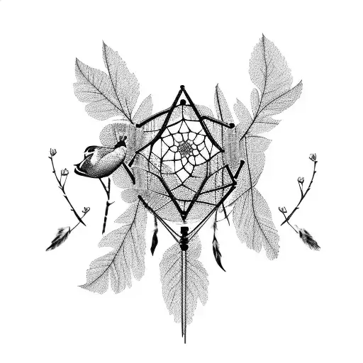 guitar, birch tree, dreamcatcher, lilacs, mallard duck tattoo design idea