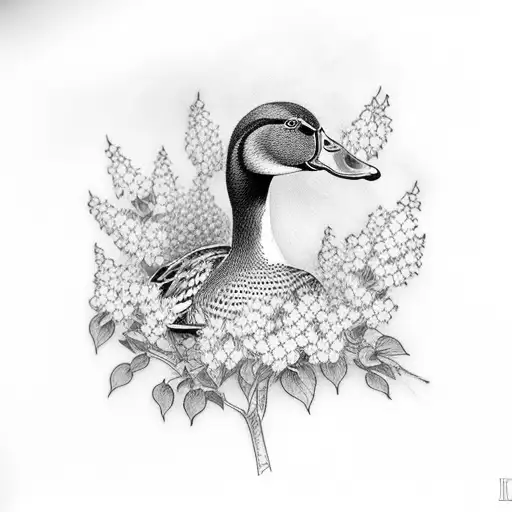 mallard duck in lilacs tattoo design idea