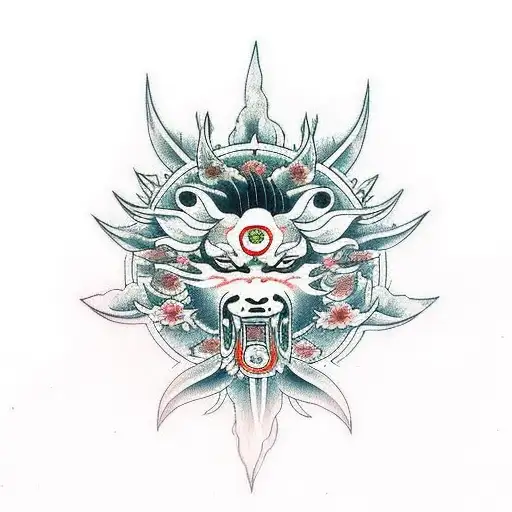 leg sleeve amaterasu deity tattoo design idea