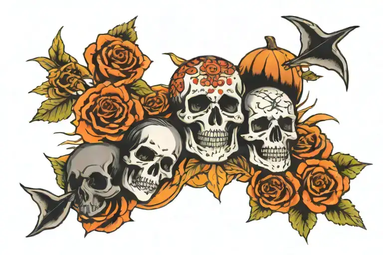 Halloween themed flash sheet tattoo design idea