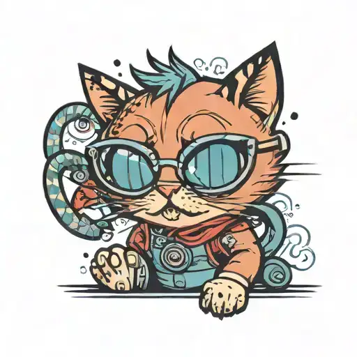 A new-school style tattoo of a mischievous cat wearing a blink-182 inspired outfit tattoo design idea