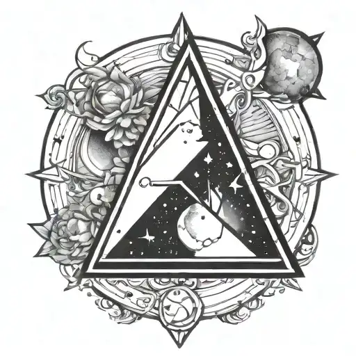 single triangle bold black outline and white corners add a galaxy inside tattoo design idea