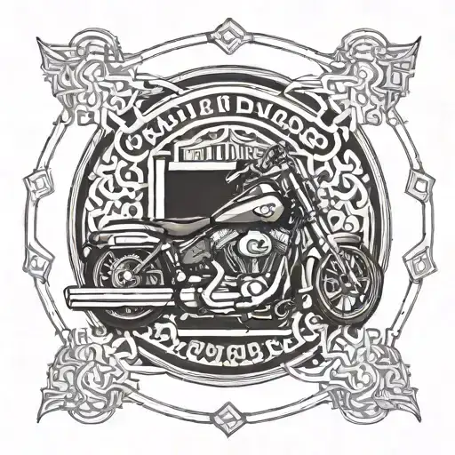 Incorporate a Harley Davidson bar and shield into a blackwork mandala design with motorcycle chain details tattoo design idea