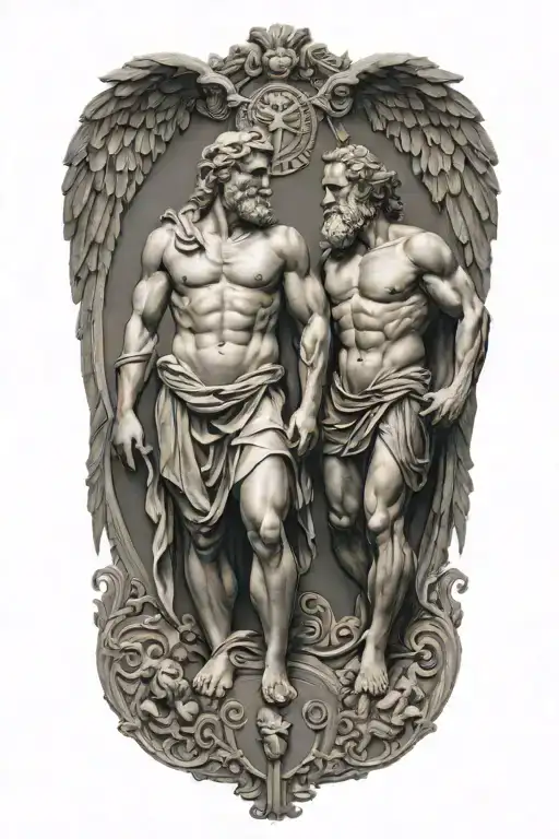 A tattoo design of the Greek god  apollo and zeus full body  tattoo design idea