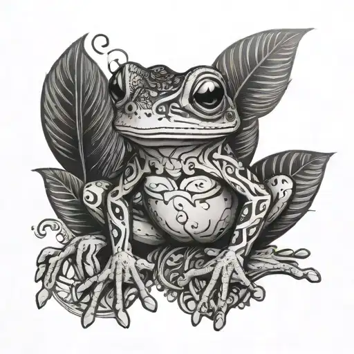 An intricate design of a Coqui frog and Chango in a black-grey style tattoo design idea