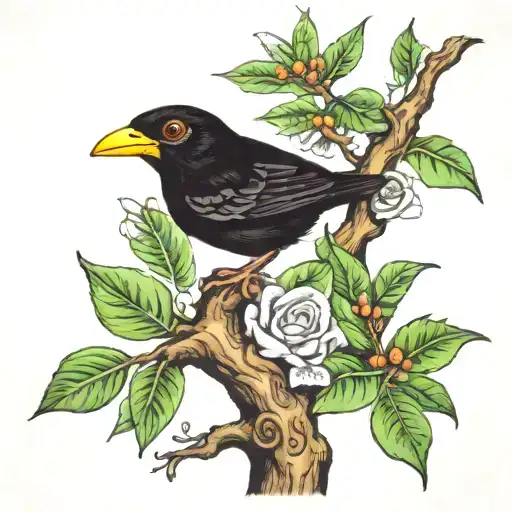 black bird in tree with coqui frog in puerto rico add frog tattoo design idea