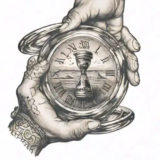 hand holding top of hour glass window, place hand on top tattoo design idea