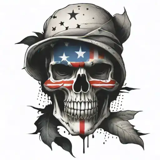 An abstract design featuring a Puerto Rican flag morphing into a skull, with intricate dotwork details tattoo design idea