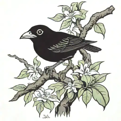 black bird in tree with coqui frog in puerto rico add frog add frog on branch tattoo design idea