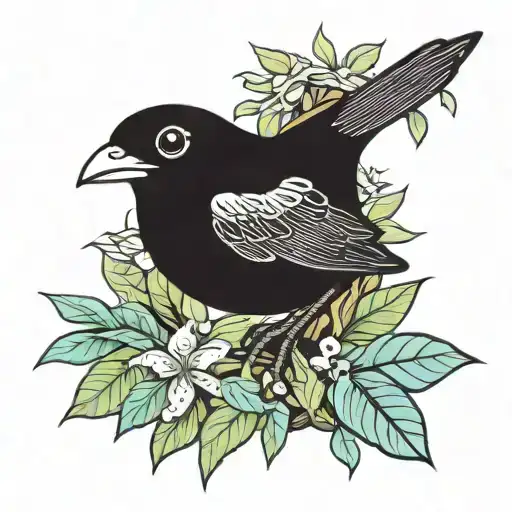 black bird in tree with coqui frog in puerto rico tattoo design idea