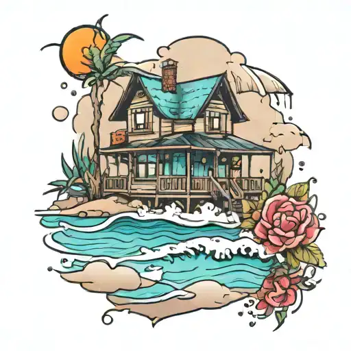 beach house in the rain  tattoo design idea
