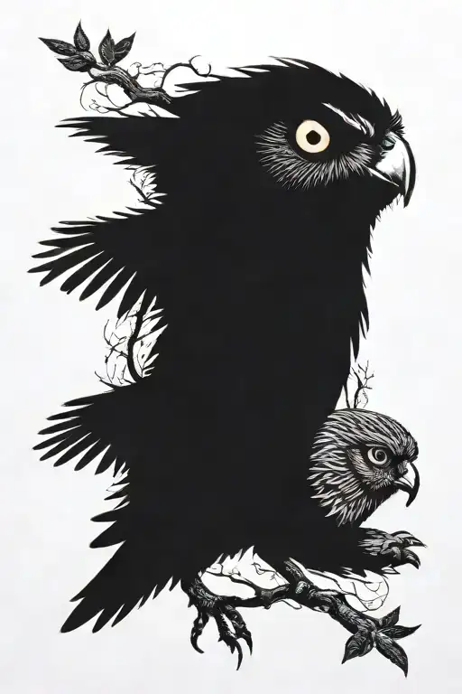 owl and greater grackle, in tree, turtle, coqui, Puerto Rico collage tattoo design idea