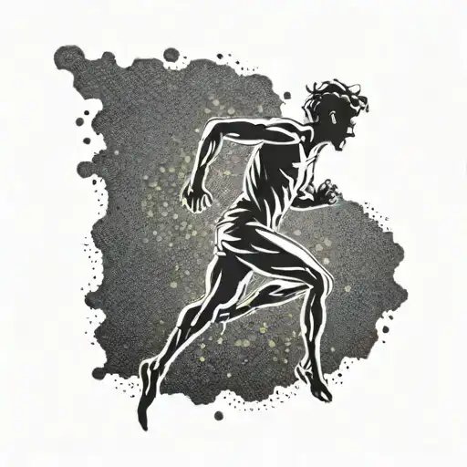 A minimalist tattoo of a runner's silhouette with a subtle nod to Apollo, representing the client's passion for running and Greek mythology tattoo design idea