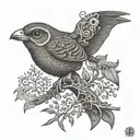 An intricate tree design incorporating elements of the Coqui frog, owls, and ravens in a dotwork style tattoo design idea