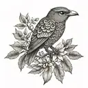 An intricate tree design incorporating elements of the Coqui frog, owls, and ravens in a dotwork style tattoo design idea