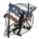 A stylized Puerto Rican flag with a silhouette of a lineman working on a power line in the background tattoo design idea