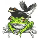 frog sitting next to  raven sitting on tree branch together  tattoo design idea