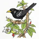 black bird in tree with coqui frog in puerto rico add frog add frog on branch tattoo design idea