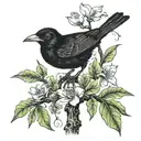black bird in tree with coqui frog in puerto rico add frog add frog on branch tattoo design idea