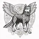 An intricate tattoo design of a dog with wings, inspired by Apollo's association with the sun and light, symbolizing loyalty and strength tattoo design idea