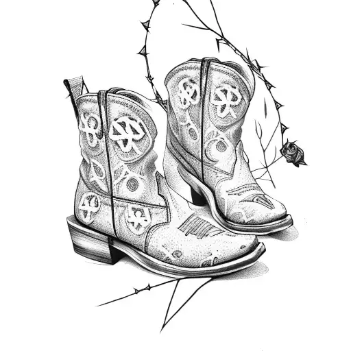 cowgirl boots with cross and roses with thorns  tattoo design idea